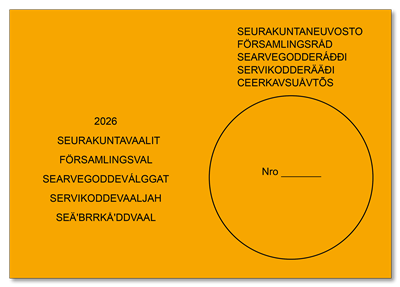 Seurakuntaneuvosto äänestyslippu oranssi